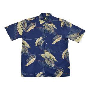Aureus Silk Hawaiian‎ Shirt Mens Medium Blue Tropical Short Sleeve Button Up